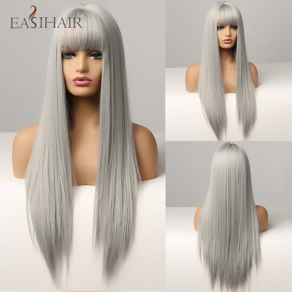 Brown Straight Synthetic Wigs with Bangs Natural Layered Hair Wigs for Women Daily Cosplay Party Heat Resistant Wigs The Clothing Company Sydney