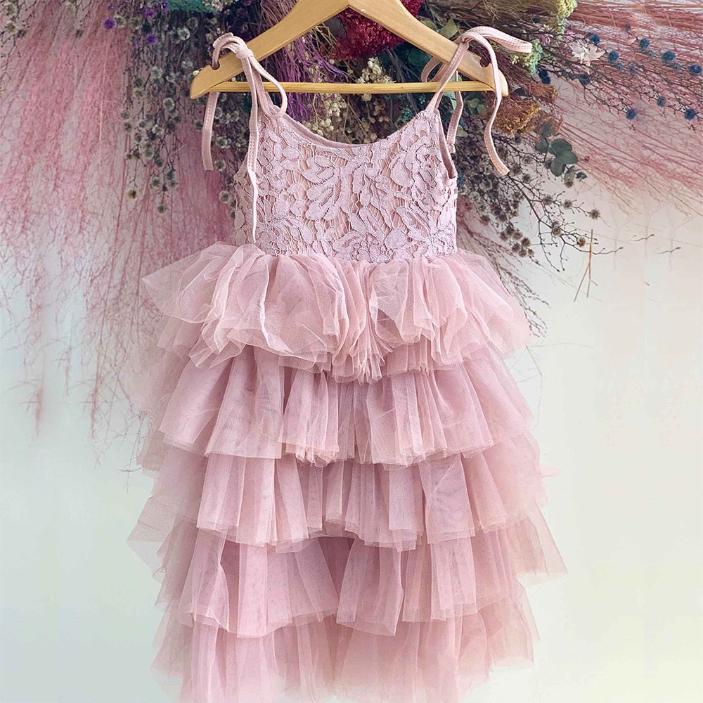 Summer Girls Casual Princess Children Beach Bathing Sleeveless Layered Birthday Party Cake Flower Tulle Costume The Clothing Company Sydney