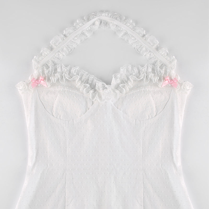 y2k Ruffles Bow Cute Sweet Sundress Fairycore Backless Party Beach Halter Zip Bodycon Mini Dress The Clothing Company Sydney