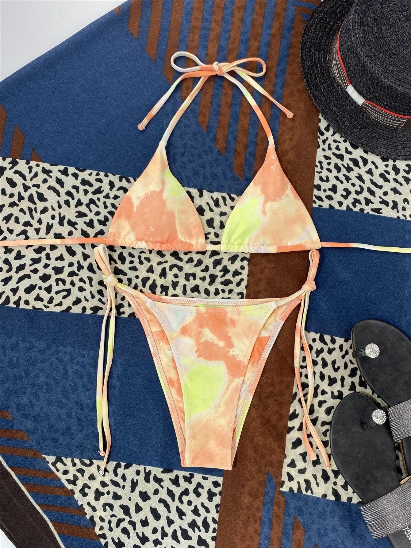 2 Piece Tie Dye Micro Triangle Halter Tie Side Bikini Swimsuit Swimwear Bikini Set Summer Beach Bathing Suit The Clothing Company Sydney