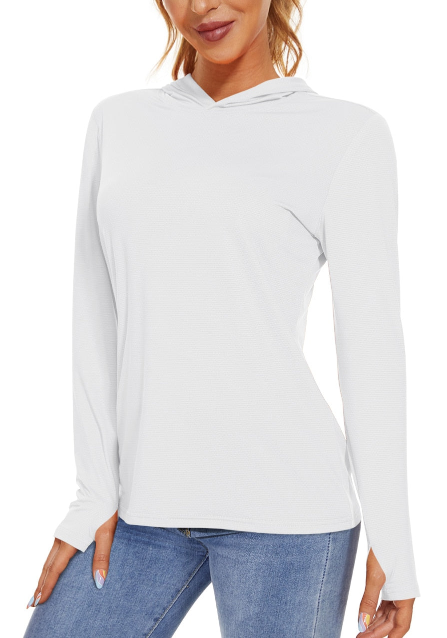 Summer UV/Sun Protection Outdoor Hooded T-shirt Women's Hoodie Shirt UPF 50+ Long Sleeve Fishing Hiking Athletic Shirts The Clothing Company Sydney
