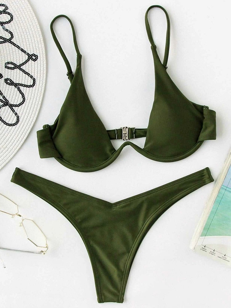 Neon V-bar Underwired Bikini Ribbed Swimsuit Women Thong Swimwear Two-pieces Bikini set Push up Bathing Suit The Clothing Company Sydney