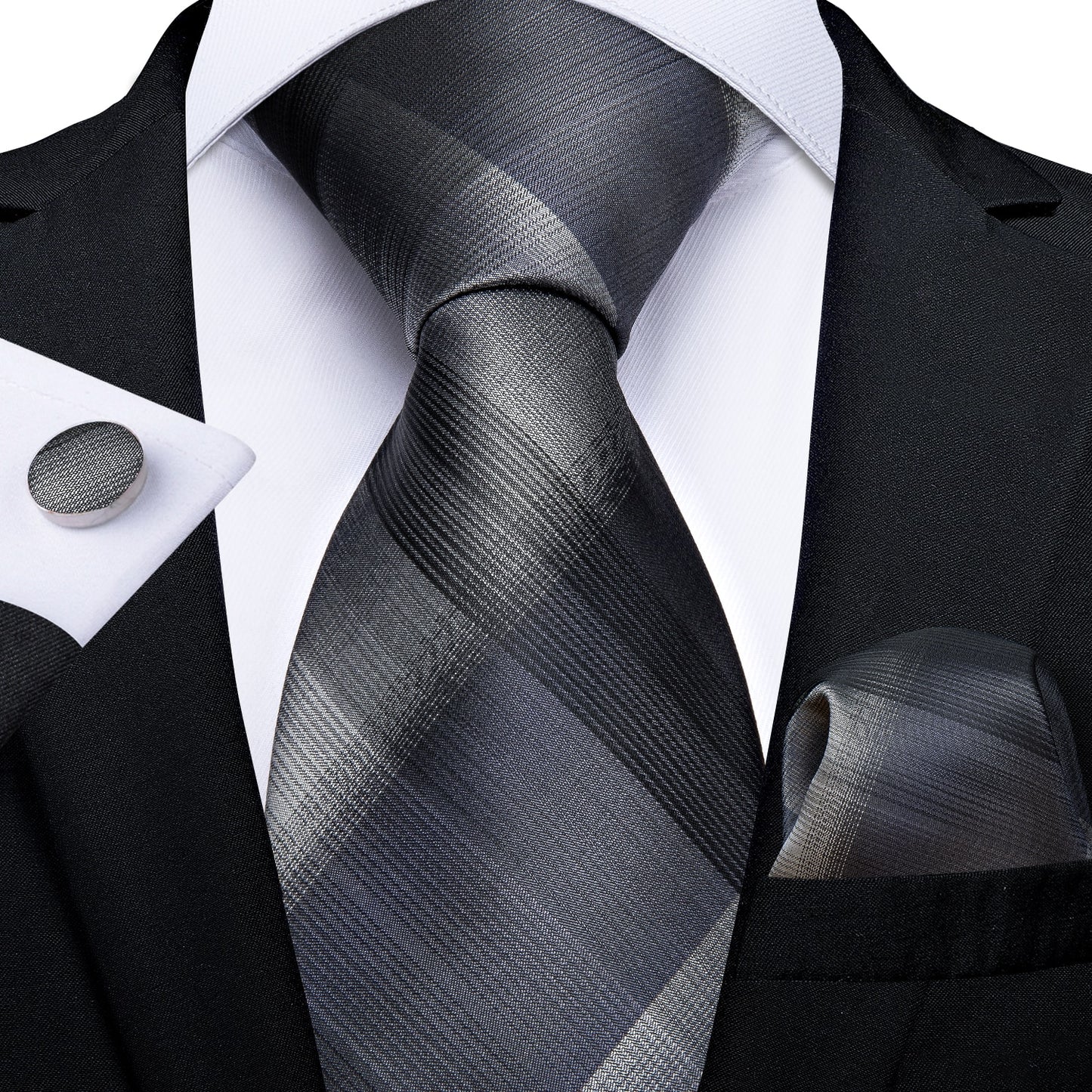 3 Piece Designer Men's Wedding Tie Gold Black Striped Silk Neck Ties For Men Hanky Cufflinks Set Business Party Wear The Clothing Company Sydney