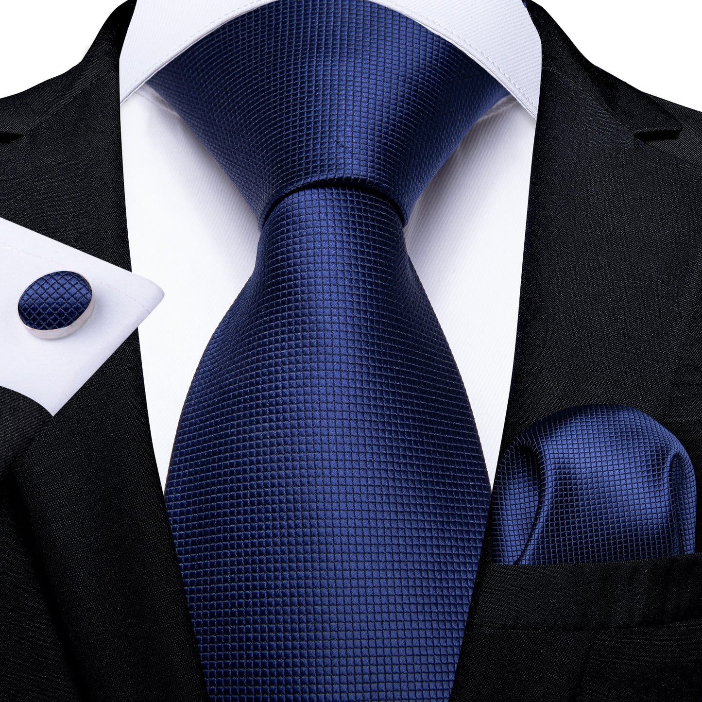 3 Piece Classic 100% Silk Men's Ties 8cm Blue Plaid Dot Striped Business Necktie Handkerchief Wedding Party Tie Set The Clothing Company Sydney