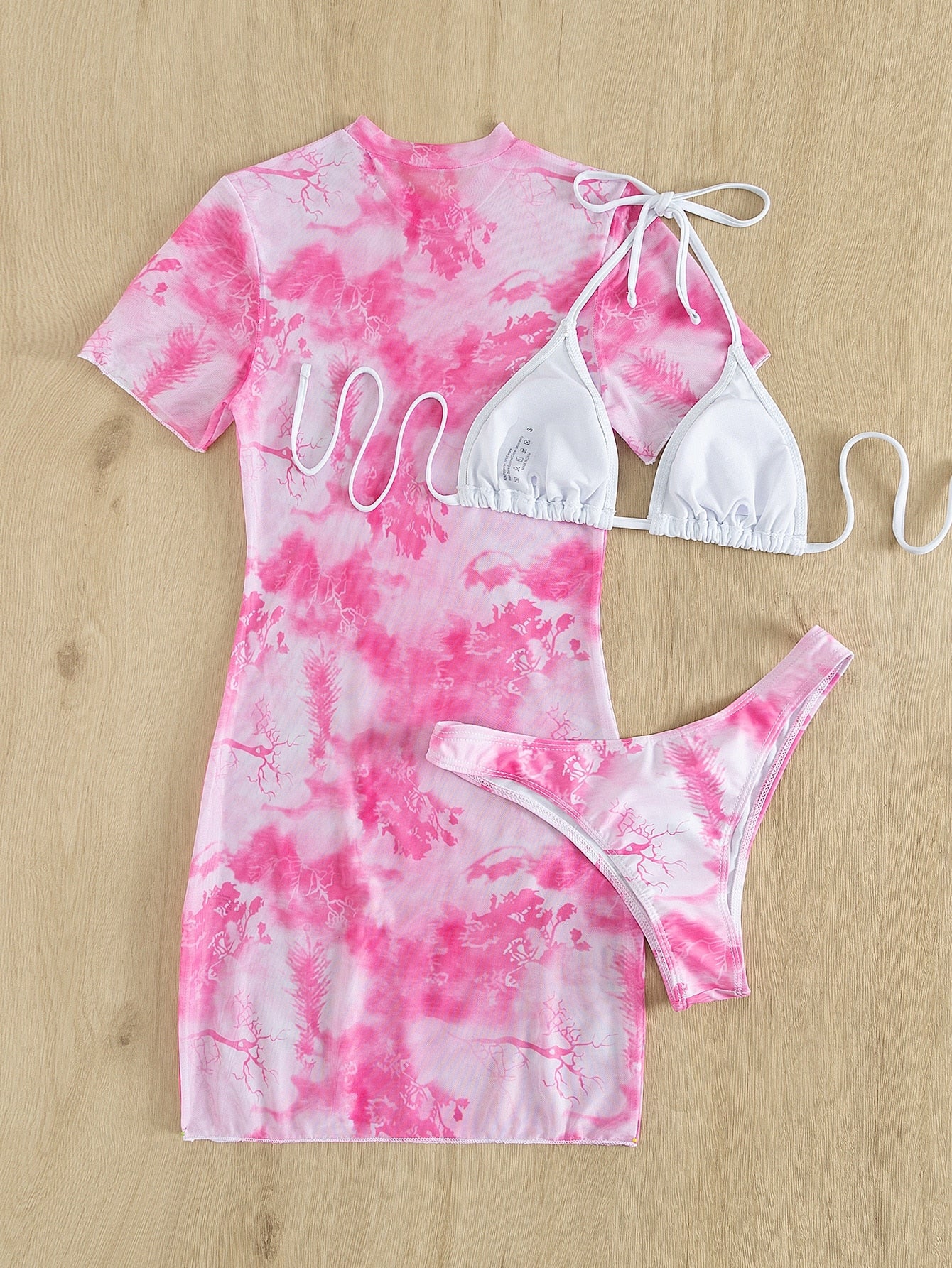 Slit Cuff Plunge Neck Three Piece Bikini Set with Cover Up Plain Swimsuit Women Swimwear Summer Beach Bathing Suit The Clothing Company Sydney