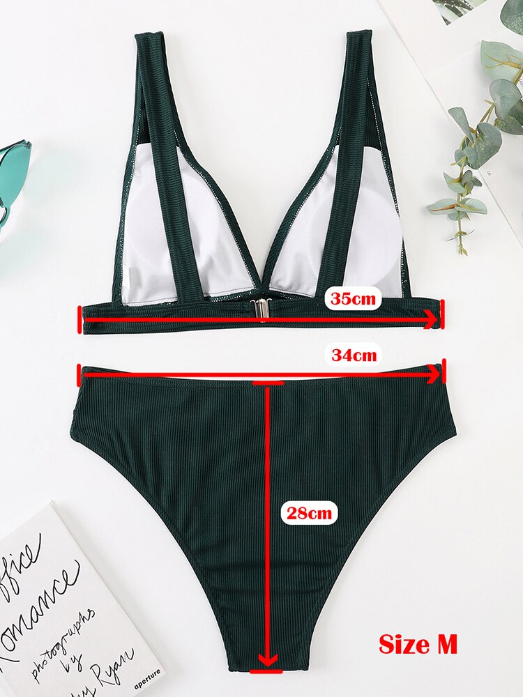 2 Piece Ribbed Bikini Women Swimsuit High Waist Swimwear V-neck Biquini Push Up Bathing Suit Women Black Bikini Set The Clothing Company Sydney
