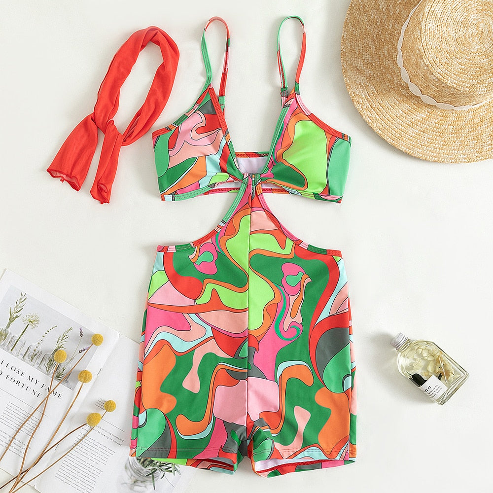 Print Strapped Swimwear Push Up Hollow Bottom One Piece Swimsuit Monokini Summer Beach Bathing Suit The Clothing Company Sydney