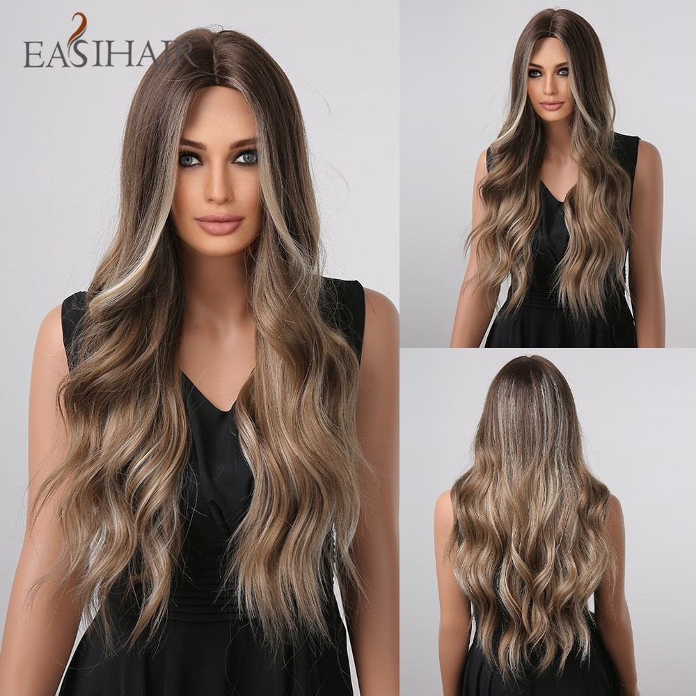 Brown Mixed Blonde Synthetic Wigs with Bang Long Natural Wavy Hair Wig for Women Daily Cosplay Use Heat Resistant Wigs The Clothing Company Sydney