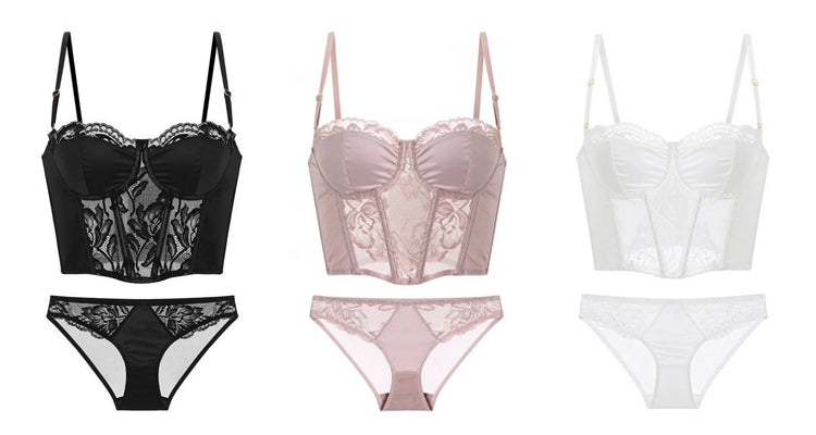 Lace Embroidery Bra Set Lingerie Steel Rubber Bone Push Up Bras French Brassiere Top and Panty Set Underwear The Clothing Company Sydney