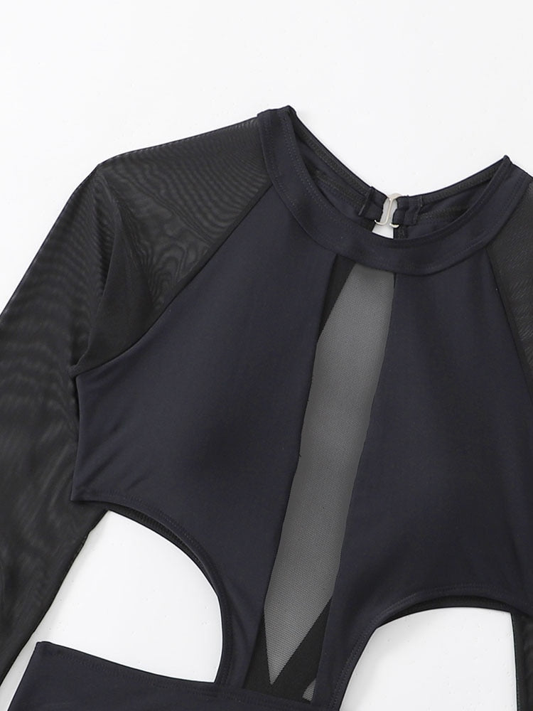 One Piece Swimsuit Swimwear Solid Long Sleeve Backless Rhinestones Diamond Thong Bathing Suit Monokini The Clothing Company Sydney