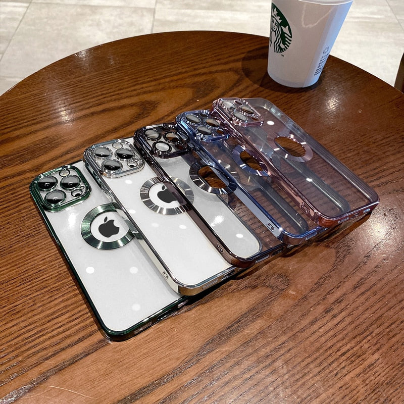 Luxury Square Plating Clear Case For iPhone 13 12 11 Pro Max X XR XS Plus LOGO Hole Hollow Soft Silicone Glass Camera Cover The Clothing Company Sydney