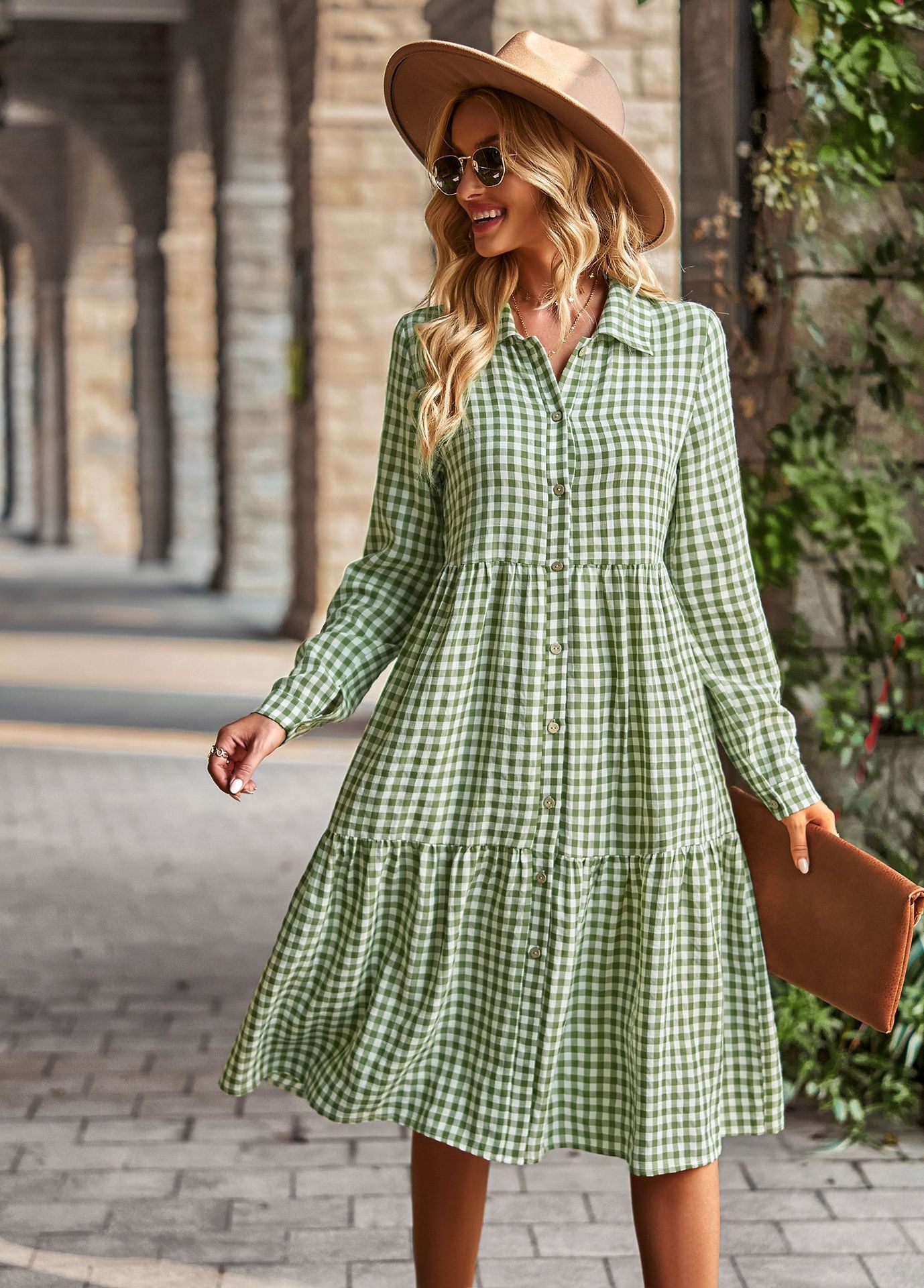 Casual Plaid Shirt Dress For Women Turn Down Long Sleeve Maxi Dress Vintage Single Breasted Patchwork Spring Autumn Dress The Clothing Company Sydney