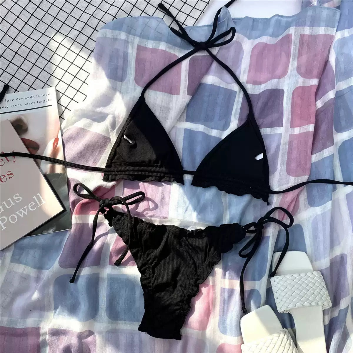 Neon Lime Rib Triangle Tie Side Bikini Swimsuit Women Two Piece Swimwear Bikini Set Summer Beach Bathing Suit The Clothing Company Sydney