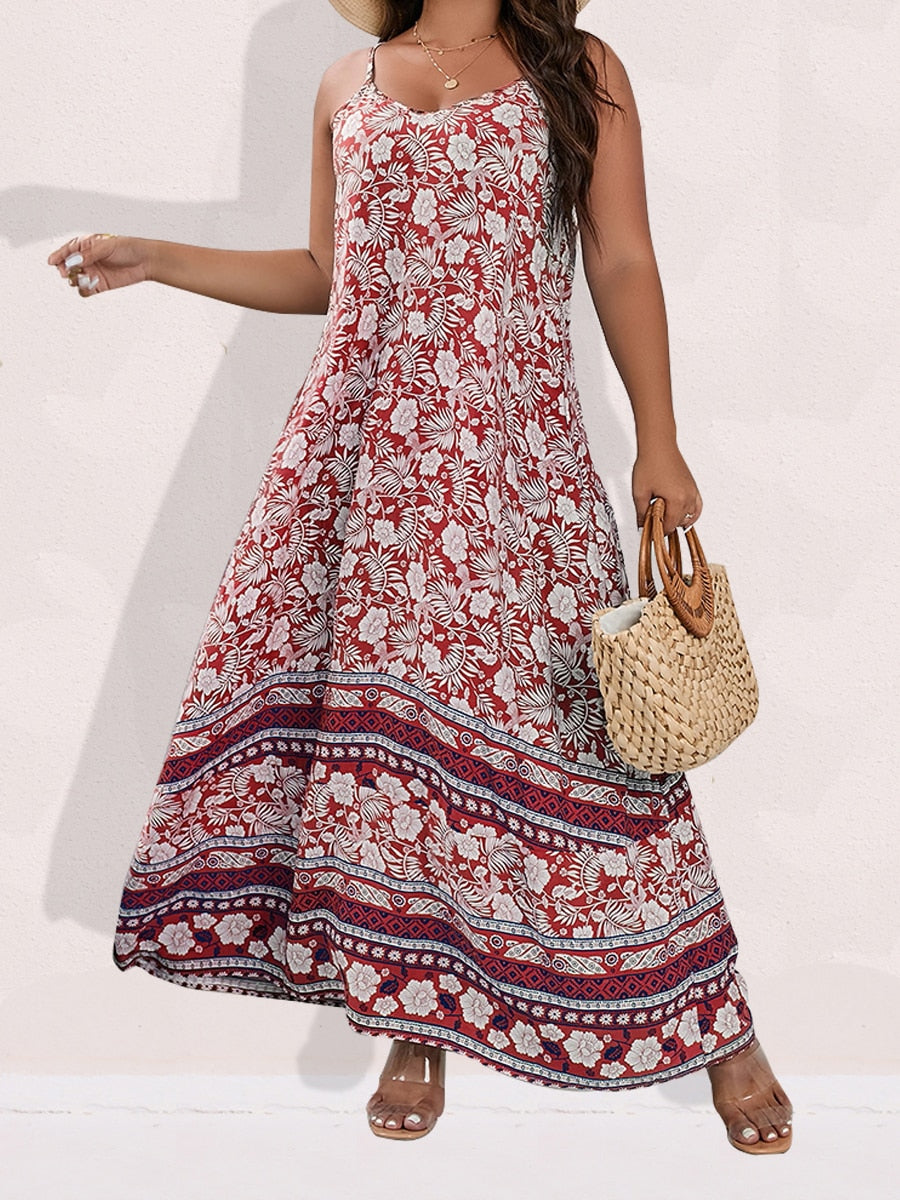 Ditsy Floral Maxi Cami Dress Backless Plus Size Women's Summer Elegant Large Hem Beach Dresses The Clothing Company Sydney