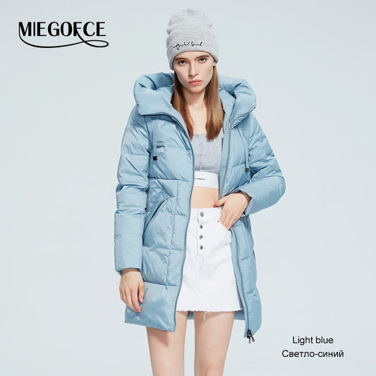 Winter Jacket Women's Stand Collar Hooded Cold Protection Windproof Lady Coat Big Pocket Mid-Length Parka The Clothing Company Sydney