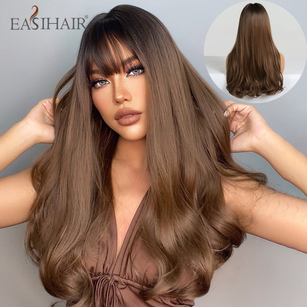Ombre Brown Light Blonde Platinum Long Wavy Middle Part Hair Wig Cosplay Natural Heat Resistant Synthetic Wig for Women The Clothing Company Sydney