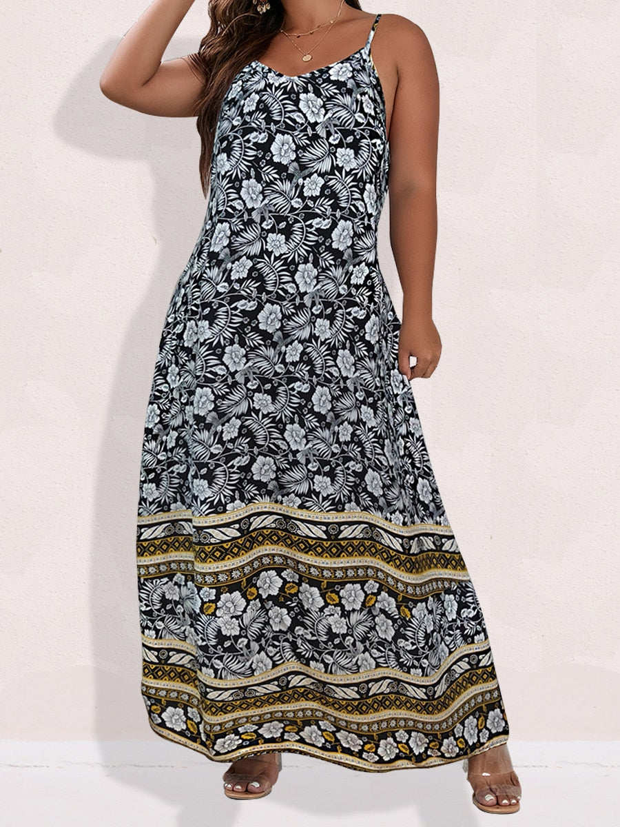 Ditsy Floral Maxi Cami Dress Backless Plus Size Women's Summer Elegant Large Hem Beach Dresses The Clothing Company Sydney