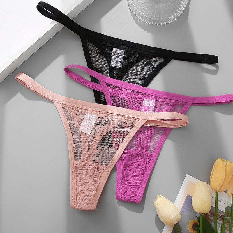 2 Pack Set Mesh Transparent Thong Women's Panties Underwear Seamless G-String Underpants Intimates Lingerie The Clothing Company Sydney