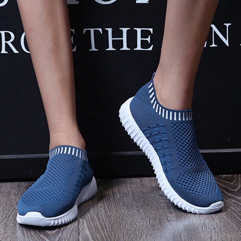 Breathable Mesh Sneakers Summer Slip on Soft Bottom Running Shoes Woman Plus Size Elastic Knit Casual Flats The Clothing Company Sydney