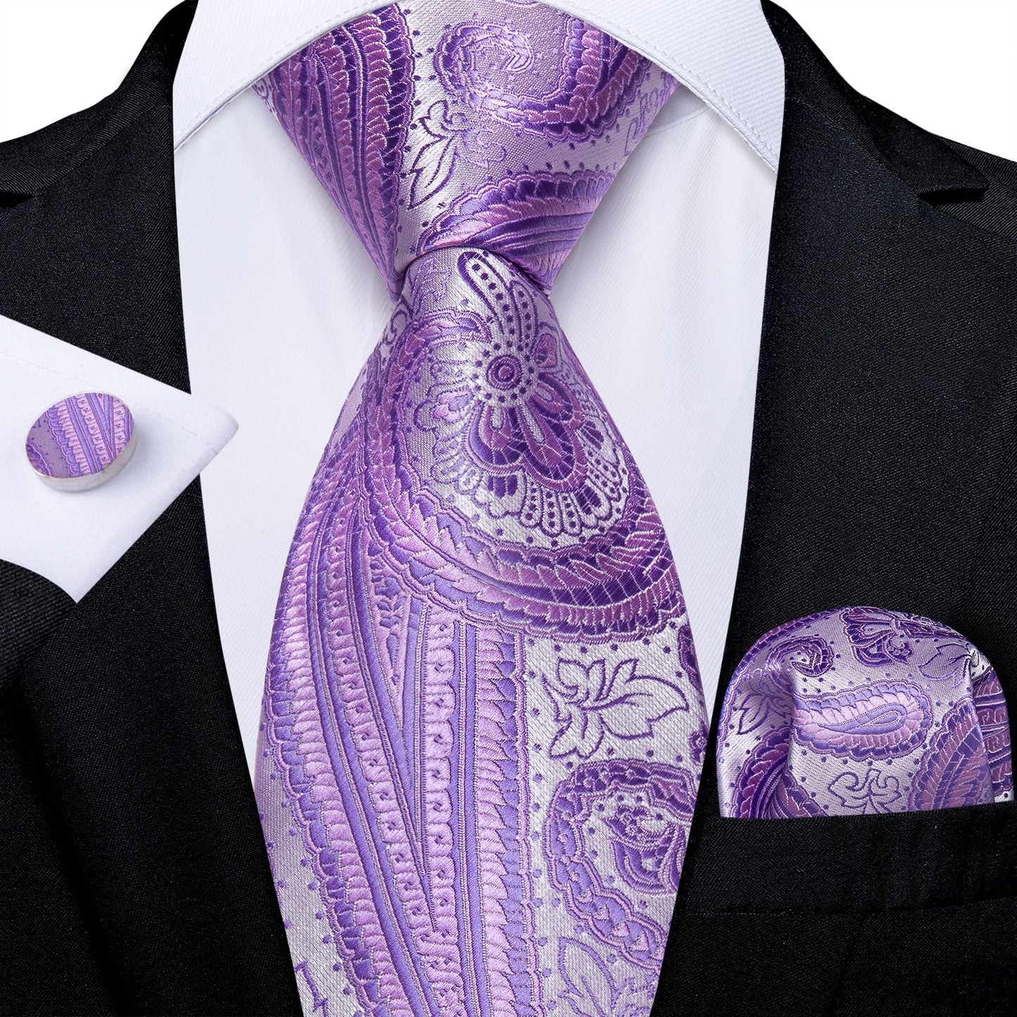 Men Purple Floral Paisley Necktie Business Formal 100% Silk Tie Pocket Square Set For Wedding Party The Clothing Company Sydney
