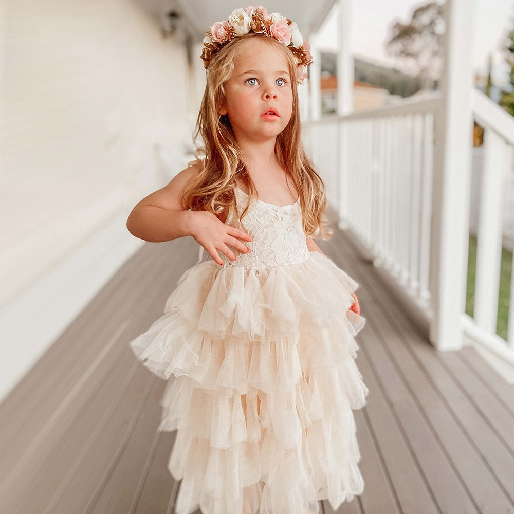 Summer Girls Casual Princess Children Beach Bathing Sleeveless Layered Birthday Party Cake Flower Tulle Costume The Clothing Company Sydney