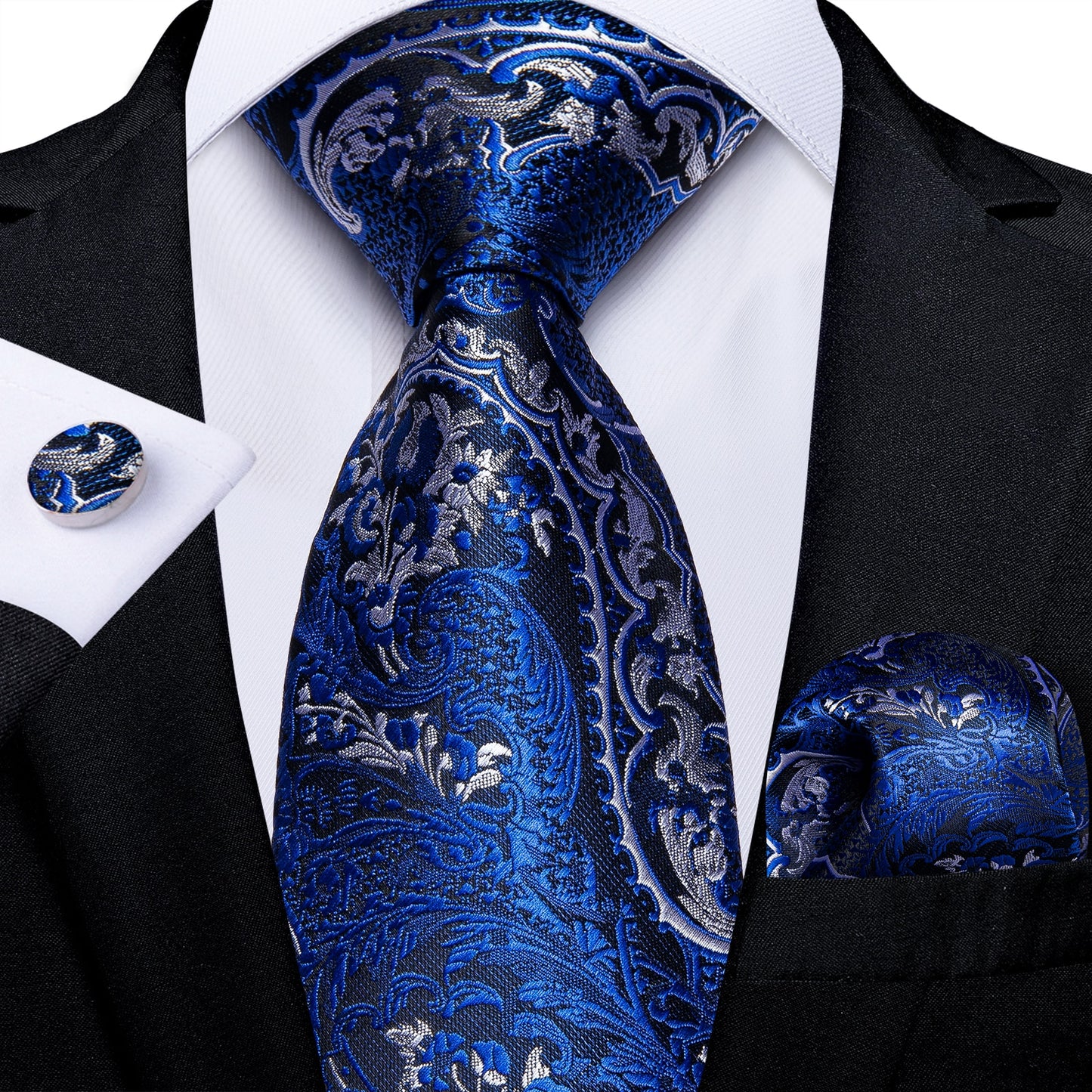 Classic 100% Silk Men's Ties 8cm Blue Plaid Dot Striped Business Necktie Handkerchief Wedding Party Tie Set The Clothing Company Sydney