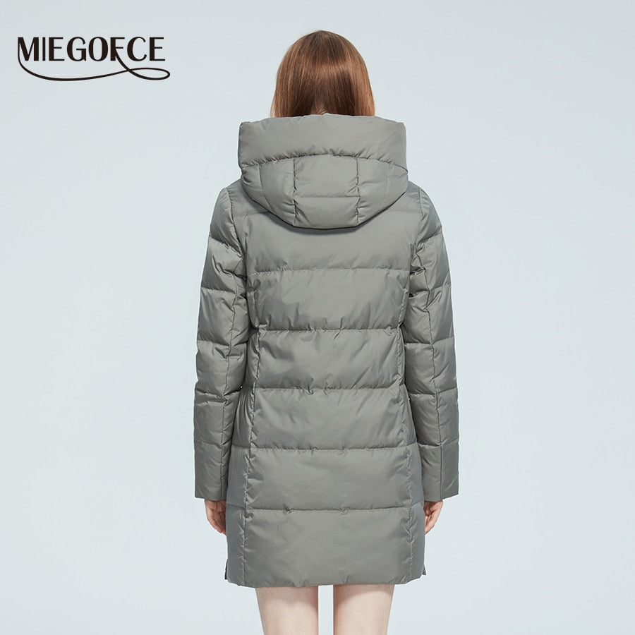 Winter Jacket Women's Stand Collar Hooded Cold Protection Windproof Lady Coat Big Pocket Mid-Length Parka The Clothing Company Sydney