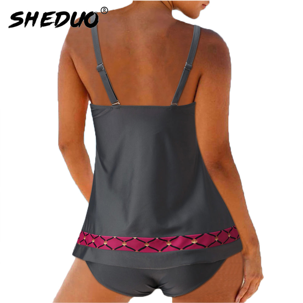 Plus Size Tankini Swimwear Plaid Bikini Bathing Suit Beach Wear Swimsuit Bow Tied Deep V Bodysuit Summer wear The Clothing Company Sydney