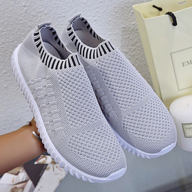 Breathable Mesh Sneakers Summer Slip on Soft Bottom Running Shoes Woman Plus Size Elastic Knit Casual Flats The Clothing Company Sydney