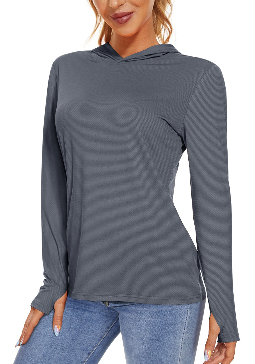 Summer UV/Sun Protection Outdoor Hooded T-shirt Women's Hoodie Shirt UPF 50+ Long Sleeve Fishing Hiking Athletic Shirts The Clothing Company Sydney