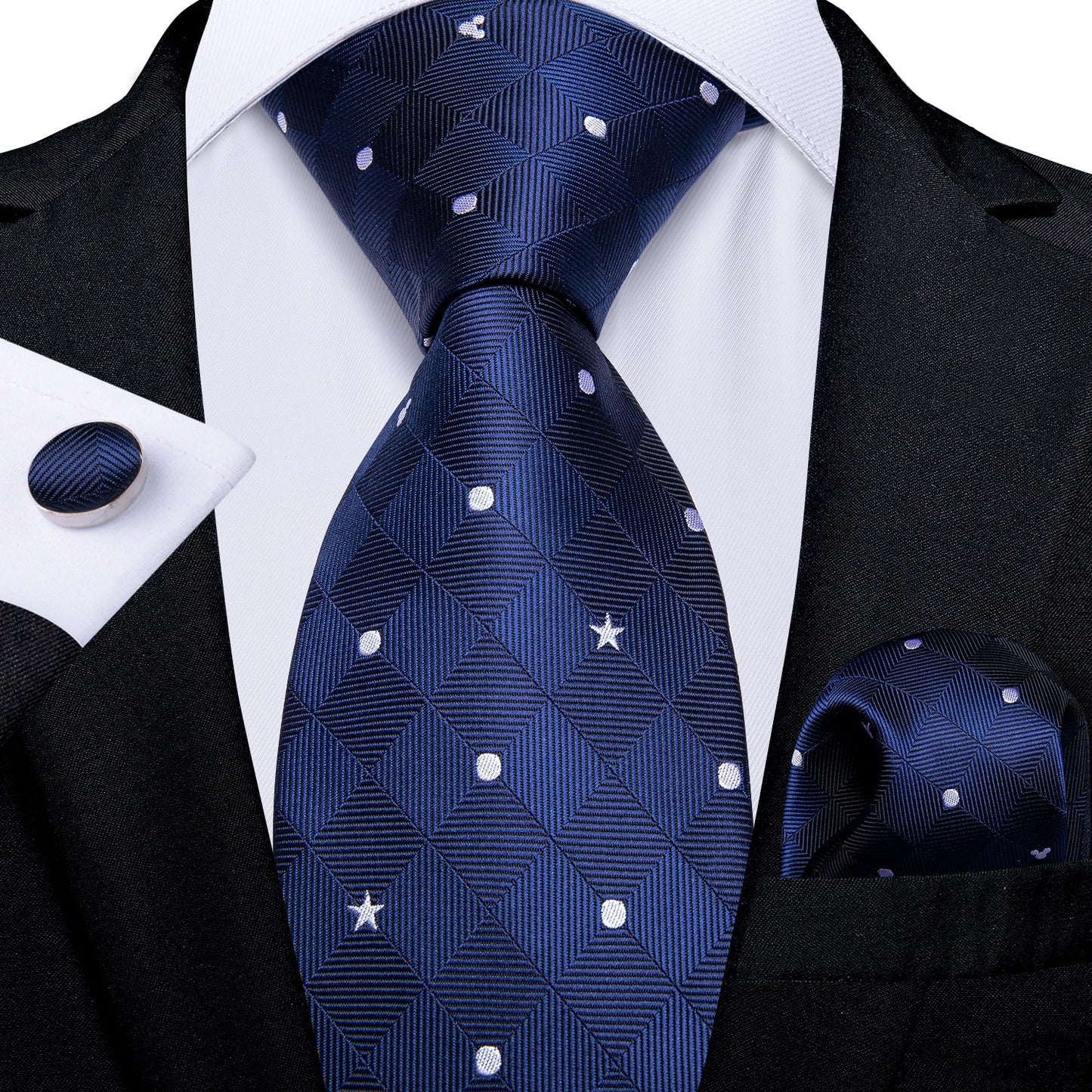 3 Piece Classic 100% Silk Men's Ties 8cm Blue Plaid Dot Striped Business Necktie Handkerchief Wedding Party Tie Set The Clothing Company Sydney
