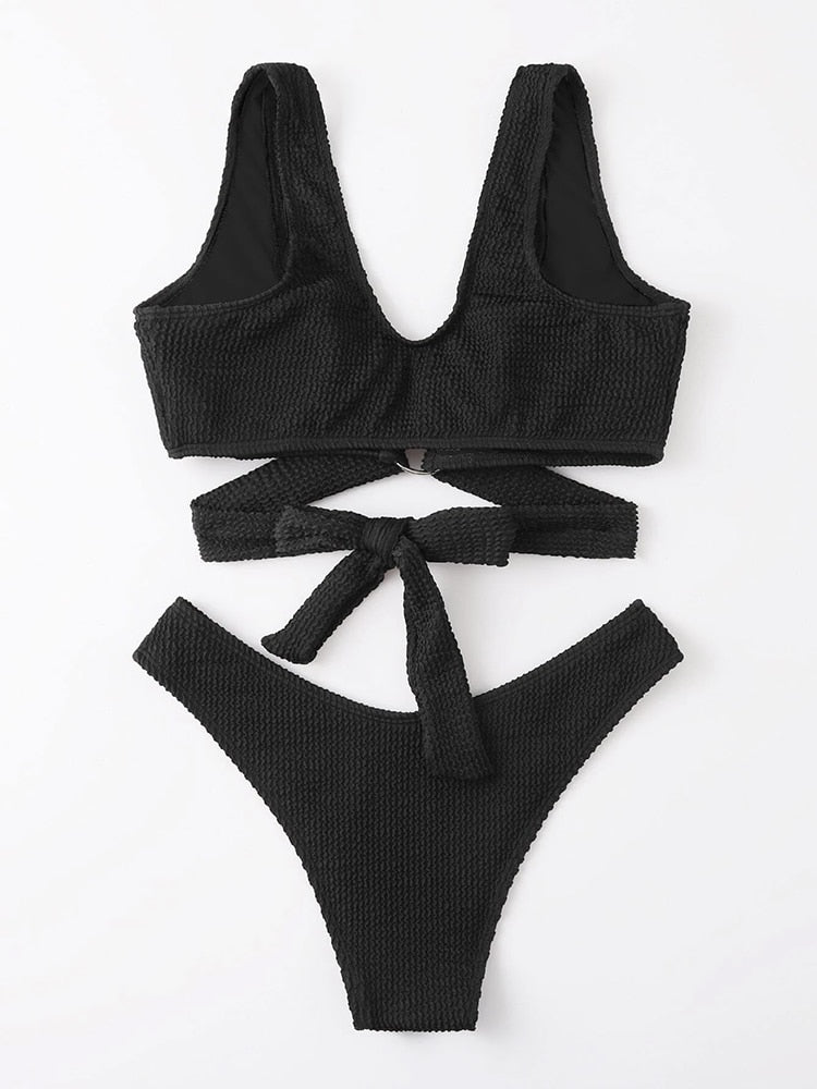 Metal Ring Textured Bikini Swimsuit Swimwear Push Up Bikini Set Bather Bathing Suit Beach Wear Bandage Bikini Set The Clothing Company Sydney