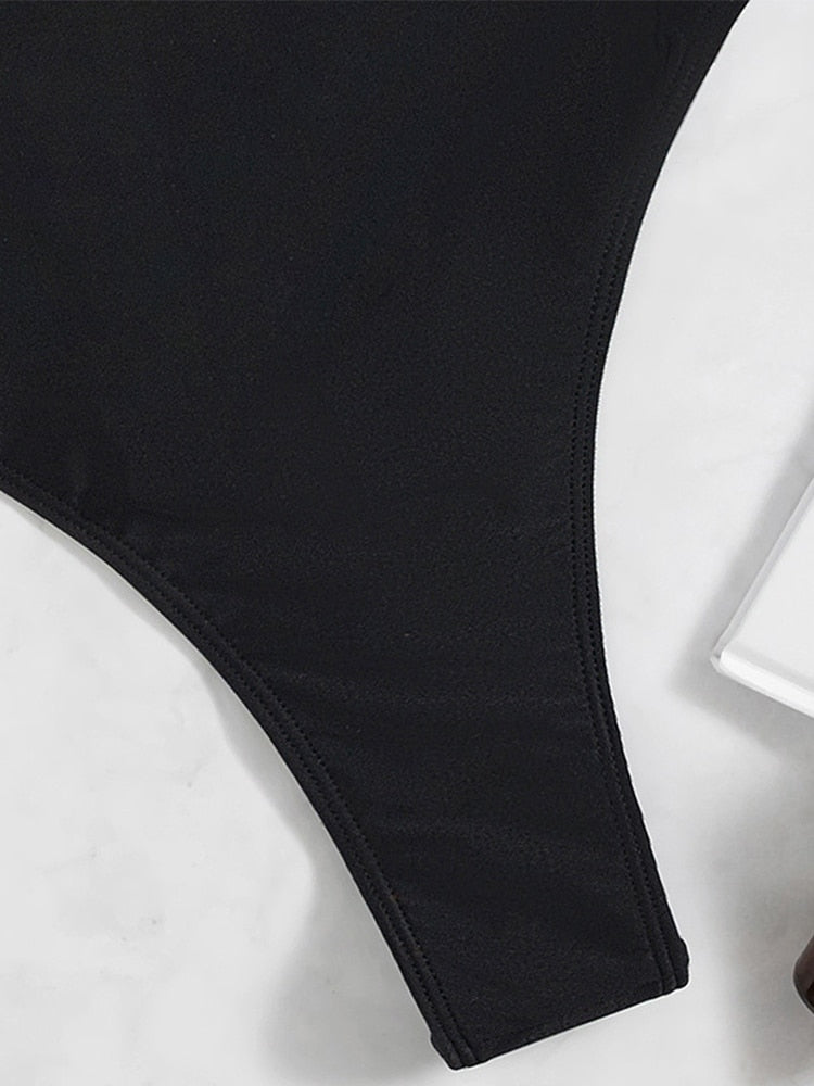 One Piece Swimsuit Swimwear Solid Long Sleeve Backless Rhinestones Diamond Thong Bathing Suit Monokini The Clothing Company Sydney