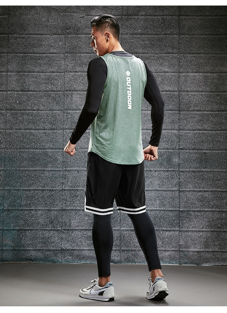 4 Piece/Set Men's Basketball Tracksuit Gym Fitness Compression Sports Suit Running Jogging Sport Wear Exercise Workout Tights Shorts The Clothing Company Sydney