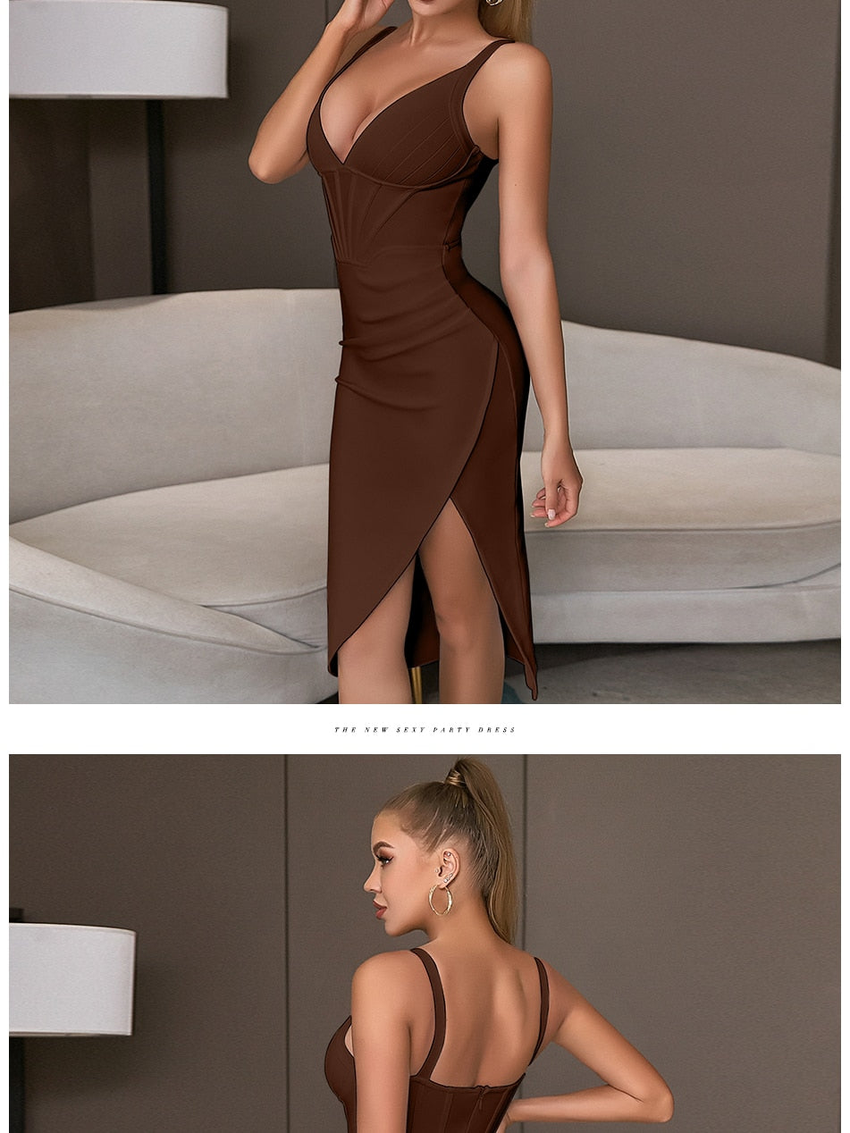 Spaghetti Strap Bodycon Bandage Dress Summer V Neck Club Elegant Outwear Celebrity Runway Party Dress The Clothing Company Sydney