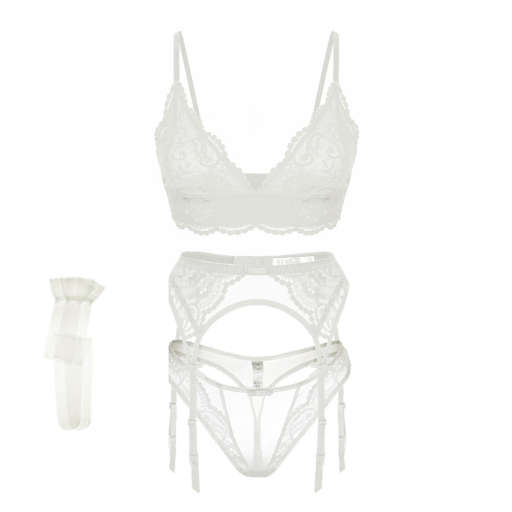 4 Piece Underwear Bra Lingerie Lace Summer Bra +Panty +Garter +Stockings Set The Clothing Company Sydney