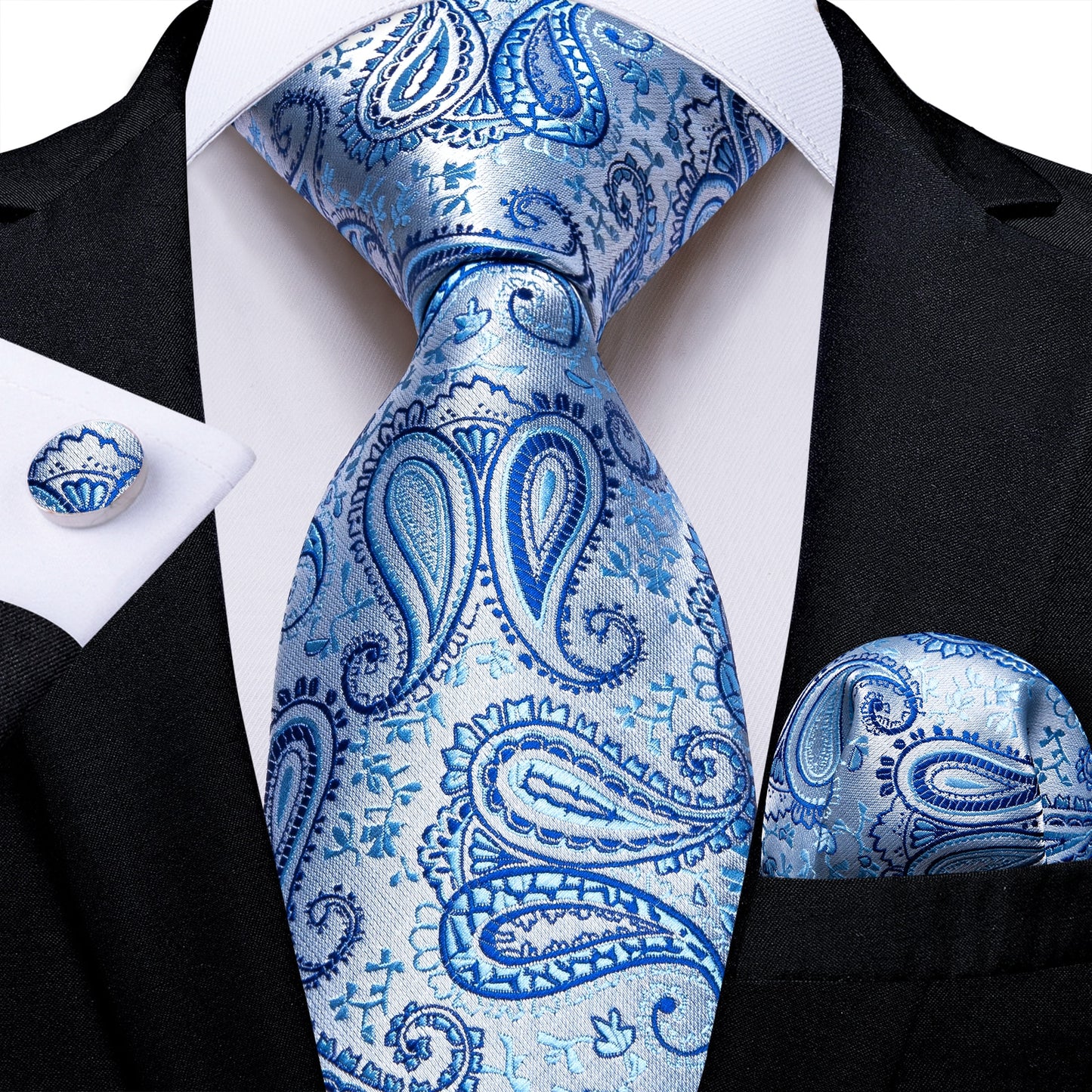 3 Piece Classic 100% Silk Men's Ties 8cm Blue Plaid Dot Striped Business Necktie Handkerchief Wedding Party Tie Set The Clothing Company Sydney