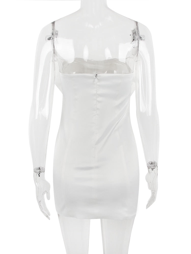 Satin Strapless White Bodycon Dress Mini Diamonds Bow Wedding Guest Night Party Dresses Summer Women's Dress The Clothing Company Sydney