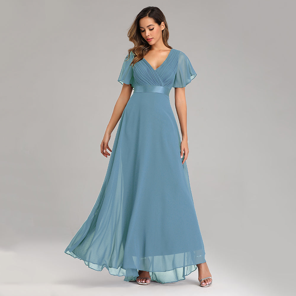 Elegant V-Neck Ruffles Chiffon Evening Gown  Wedding Party Cocktail Formal Dress The Clothing Company Sydney