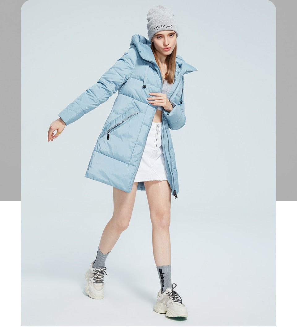Winter Jacket Women's Stand Collar Hooded Cold Protection Windproof Lady Coat Big Pocket Mid-Length Parka The Clothing Company Sydney
