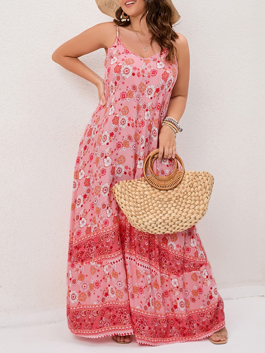 Ditsy Floral Maxi Cami Dress Backless Plus Size Women's Summer Elegant Large Hem Beach Dresses The Clothing Company Sydney
