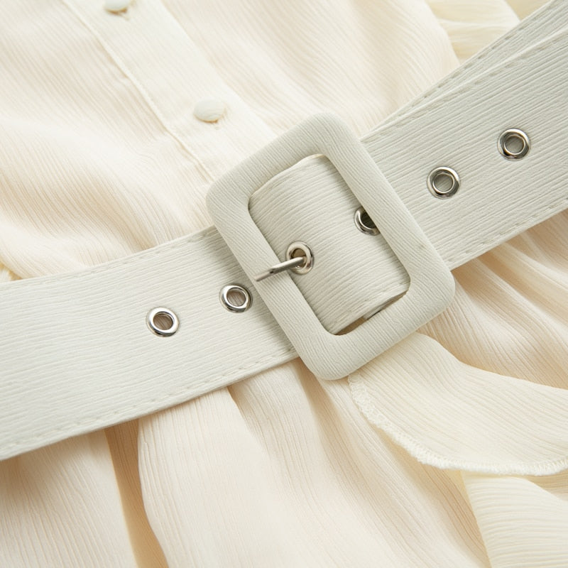 Belt blue plaid batwing long sleeve women dress summer Office ruffle shirt mini dress Casual button A-line Dress - The Clothing Company Sydney