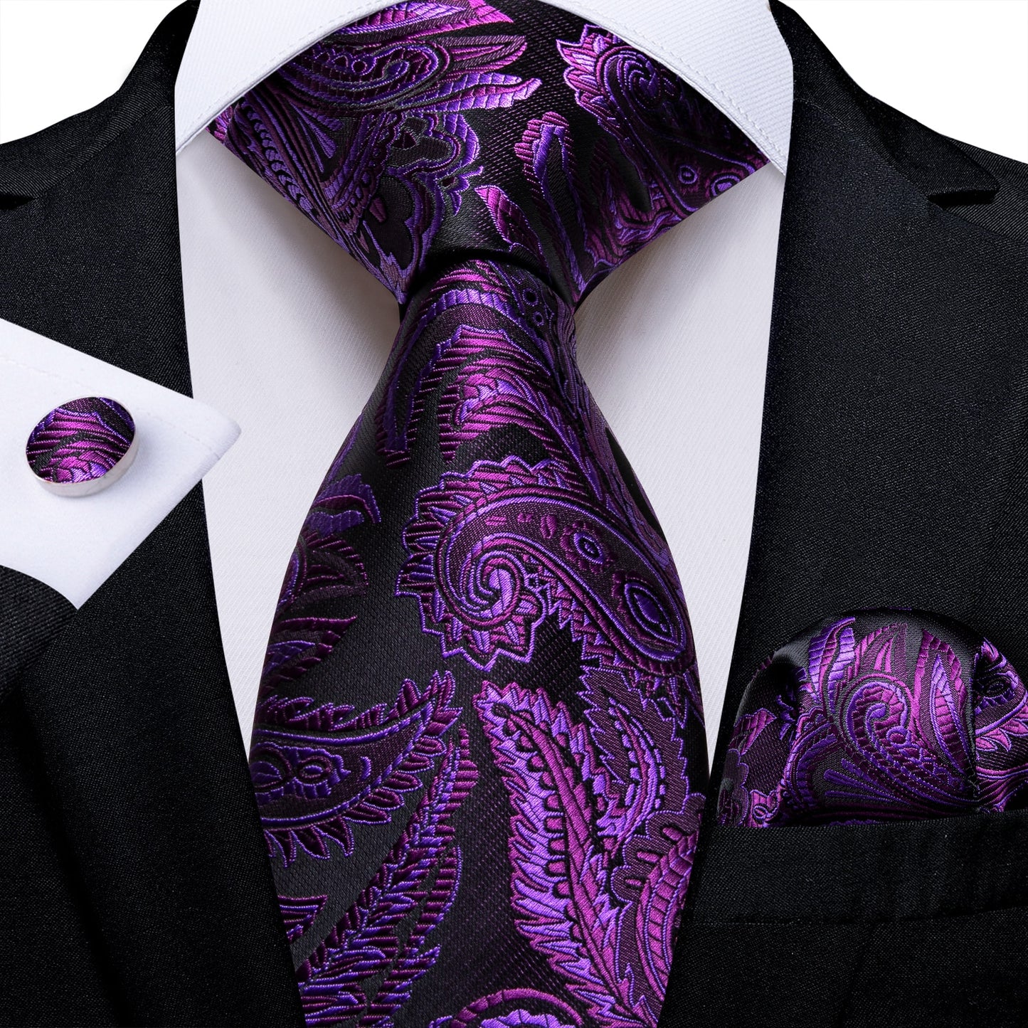 Men Purple Floral Paisley Necktie Business Formal 100% Silk Tie Pocket Square Set For Wedding Party The Clothing Company Sydney