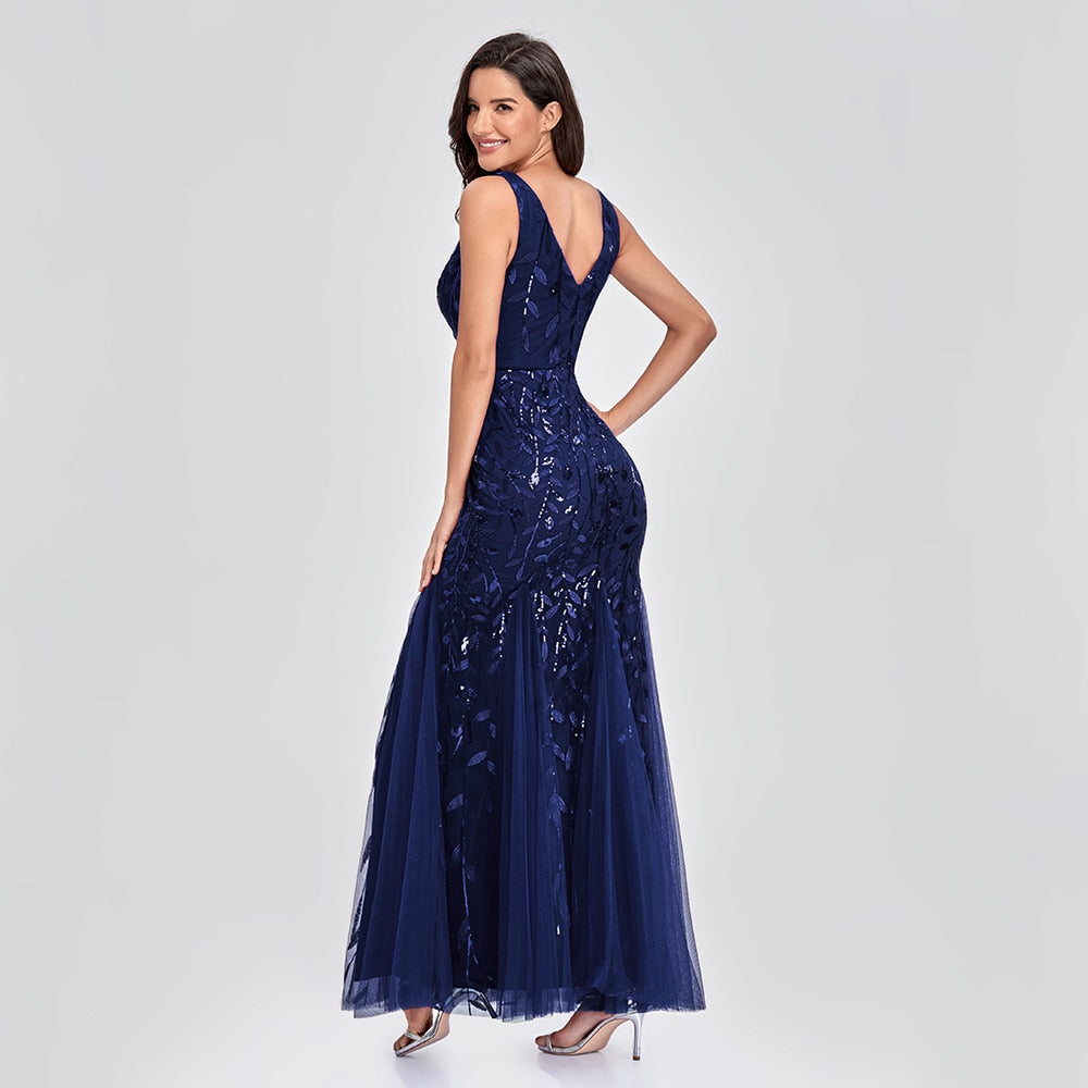 Sleeveless V-neck Tulle Sequins Cocktail V-back Mermaid Party Prom Gown Formal Occasion Embroidered Formal Dress The Clothing Company Sydney