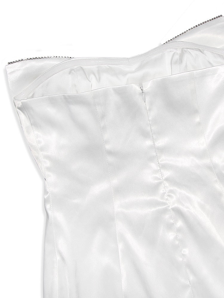 Satin Strapless White Bodycon Dress Mini Diamonds Bow Wedding Guest Night Party Dresses Summer Women's Dress The Clothing Company Sydney