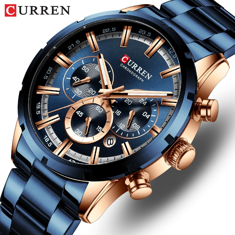 Men's Watch Luxury Sports Quartz Mens Watches Full Steel Waterproof Chronograph Wristwatch The Clothing Company Sydney