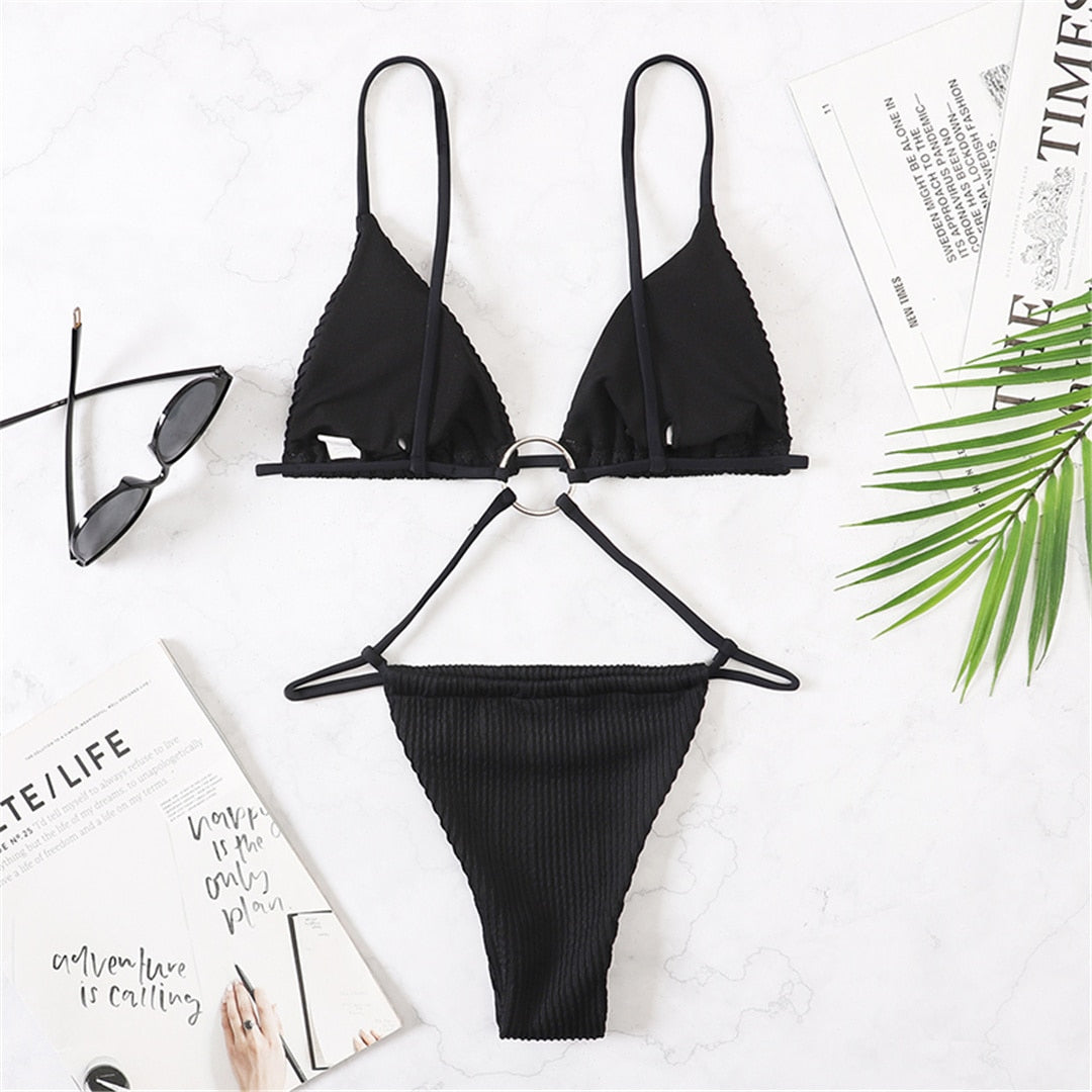 Crinkled  Extreme String Mini Micro Thong Women Swimwear One Piece Swimsuit Bather Bathing Suit The Clothing Company Sydney