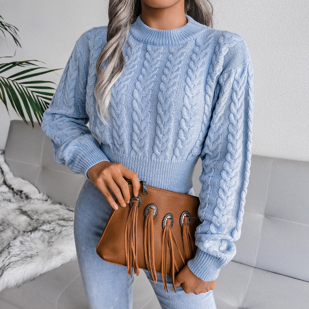 Women's Autumn Winter Long Sleeve Twist Neck Knit Crop Sweater Fashion Slim All Match Pullover Jumper Top The Clothing Company Sydney