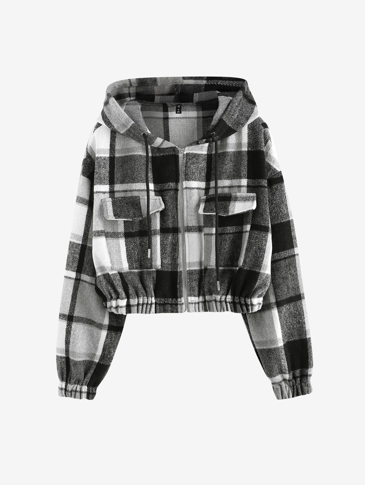 Plaid Flannel Flap Pocket Zip Hooded Jacket Women's Drop Shoulder Coat Zip Up Short Jacket Winter Outwear The Clothing Company Sydney