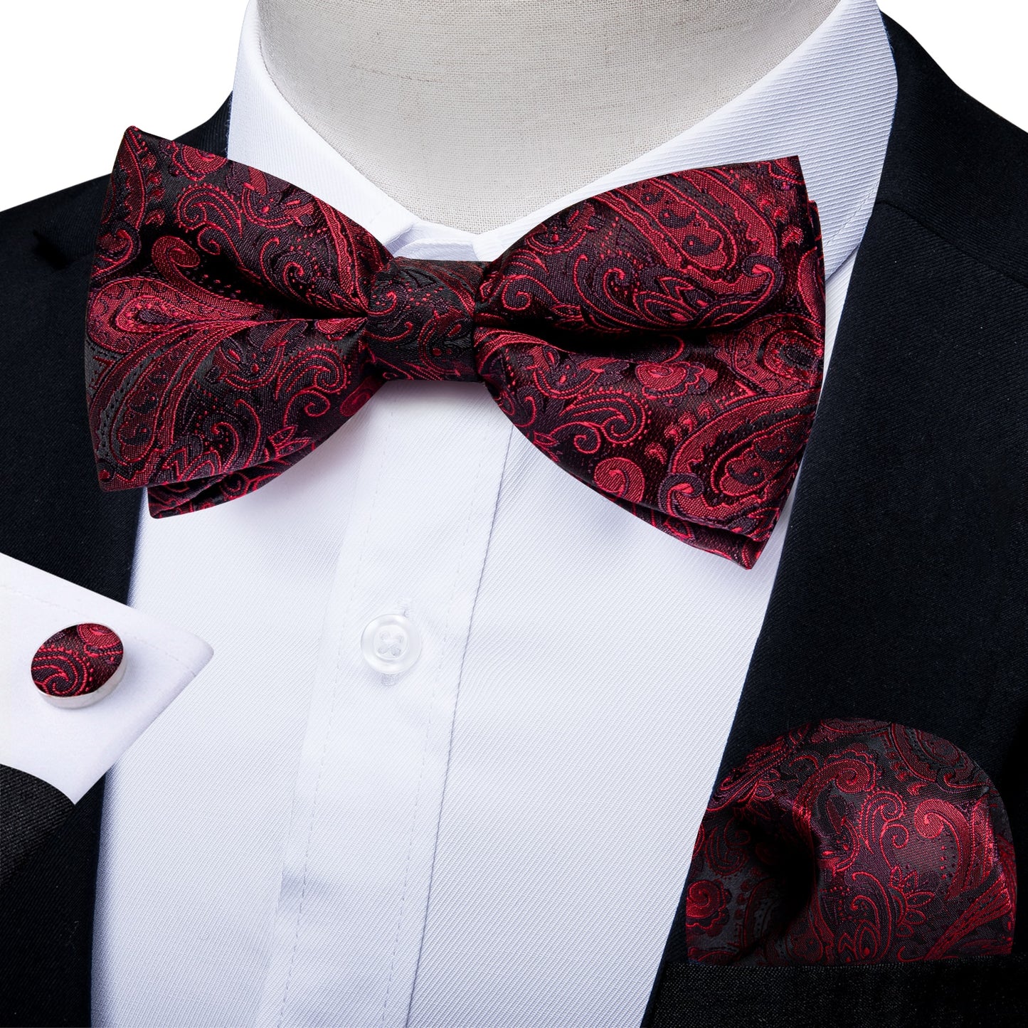 Wedding Bow Tie for Men Classic Red Pre-tied Bowtie Cufflinks Corsage Set for Party Silk Butterfly Knot Gift Set The Clothing Company Sydney